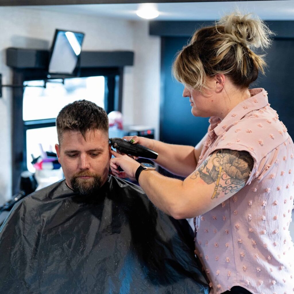 man getting a haircut